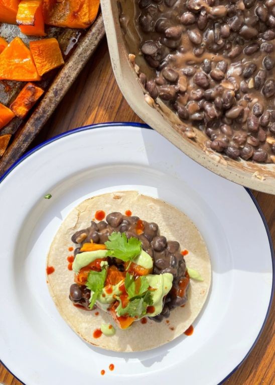 Acorn Squash Tacos with Avocado Crema