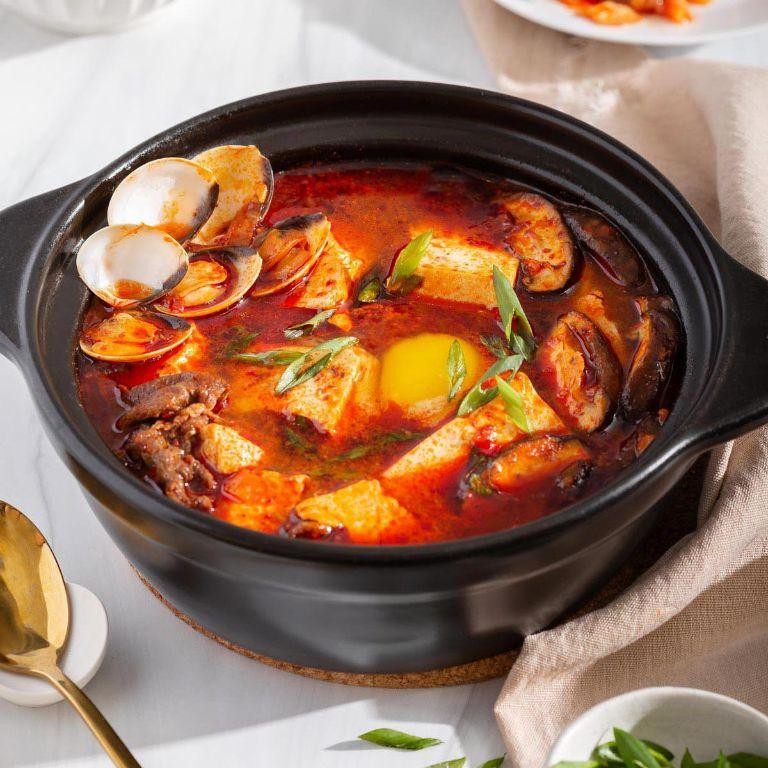 Authentic Korean Sundubu-Jjigae with Anchovy Broth