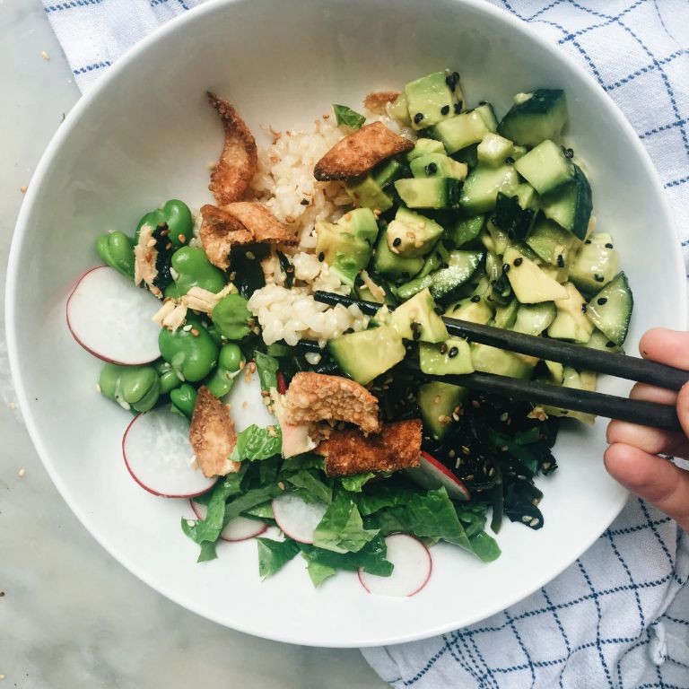 Avocado and Cucumber Sushi Bowl with Soy Dressing
