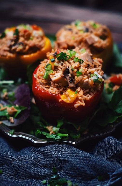 BBQ Chicken and Brown Rice Stuffed Peppers