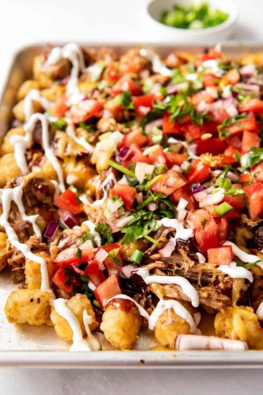 BBQ Pulled Pork Loaded Tater Tot Nachos