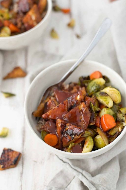 BBQ Tempeh Power Bowl with Roasted Brussels Sprouts