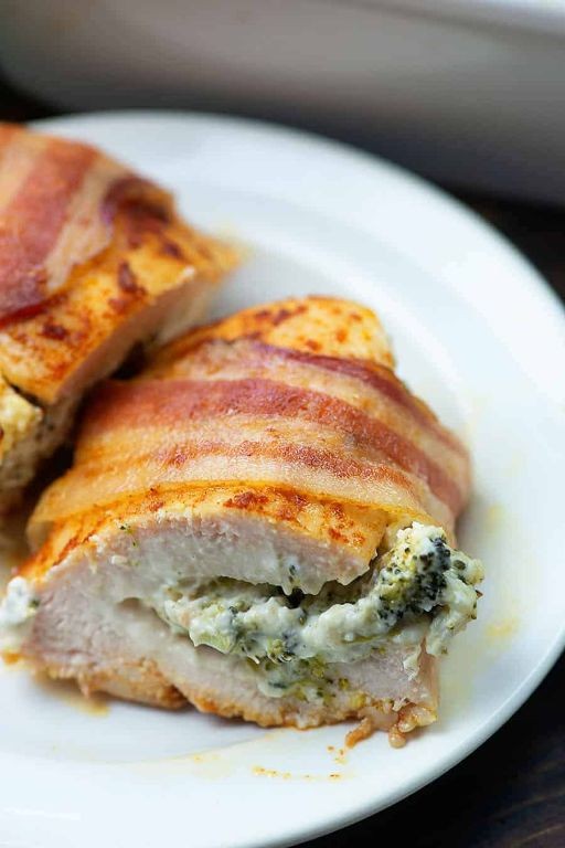 Bacon Wrapped Broccoli Stuffed Chicken