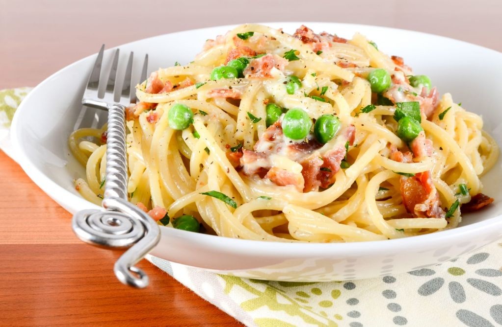 Bacon and Pea Campanelle Pasta Carbonara