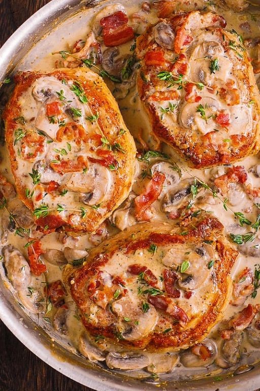 Bacon-Wrapped Mushroom Pork Chops