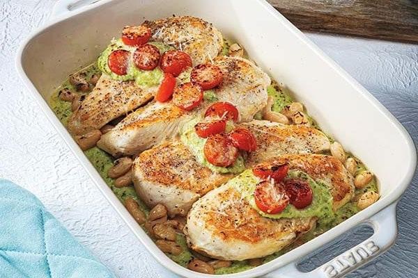 Baked Chicken Breast with Pesto and Roasted Cauliflower