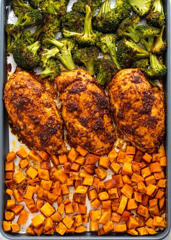 Baked Chicken Breast with Sweet Potatoes and Broccoli