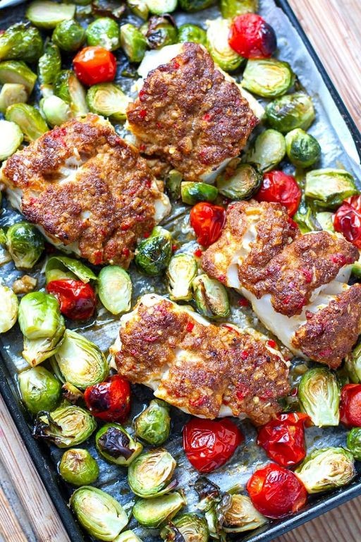 Baked Cod with Roasted Brussels Sprouts