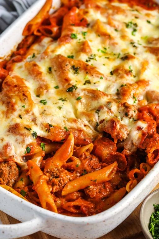 Baked Mostaccioli with Creamy Tomato Sauce
