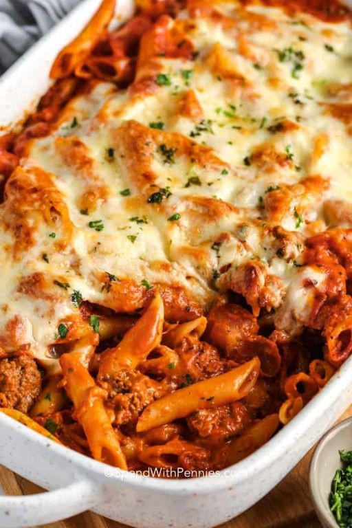Baked Mostaccioli with Ground Beef and Mozzarella