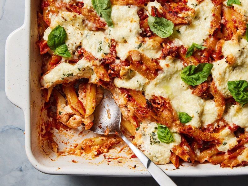 Baked Mostaccioli with Ricotta and Basil