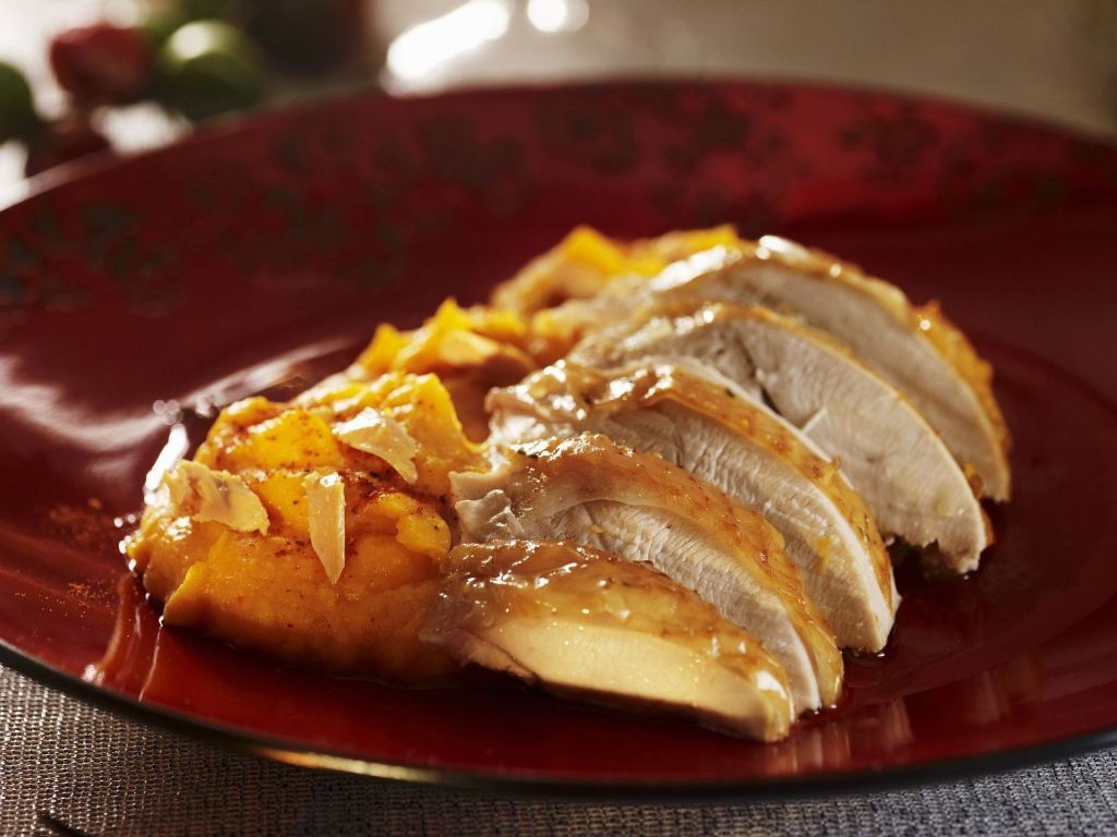 Baked Turkey Cutlets with Sweet Potato Mash