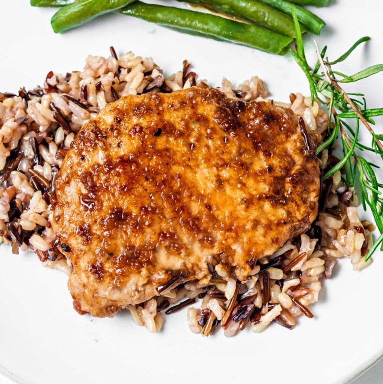 Balsamic Glazed Pork Chops with Garlic Herb Rice