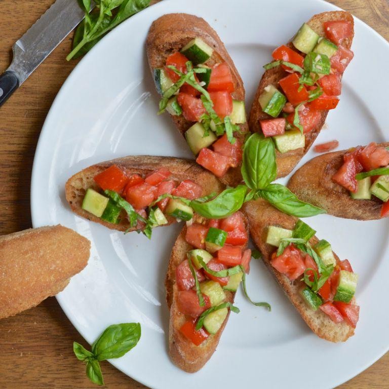 Balsamic cucumber bruschetta