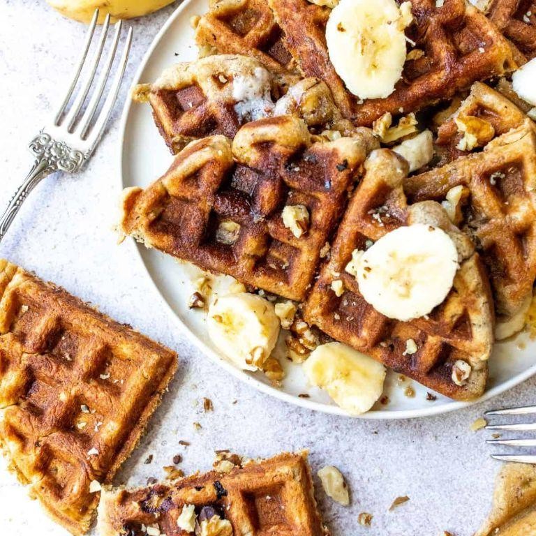 Banana Bread Belgian Waffles with Walnuts