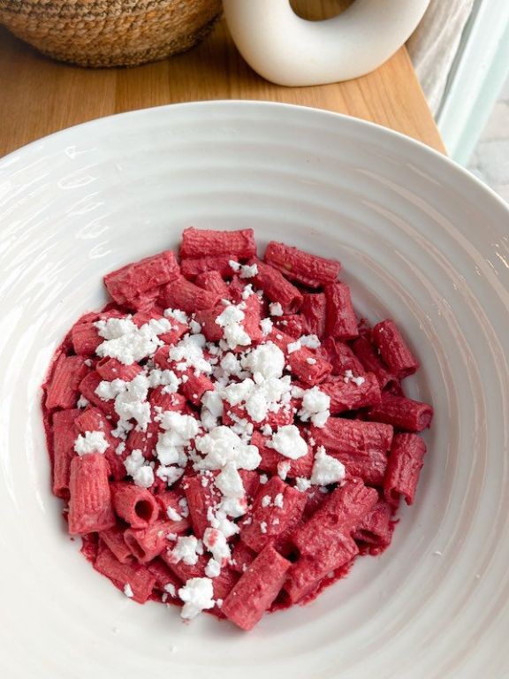 Beet and Kale Vegan Pasta with Garlic Sauce