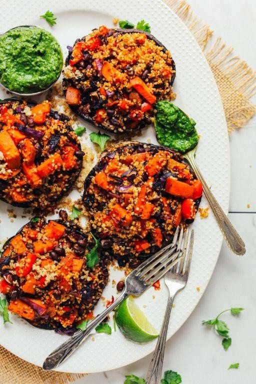 Black Quinoa and Spinach Stuffed Portobello Mushrooms