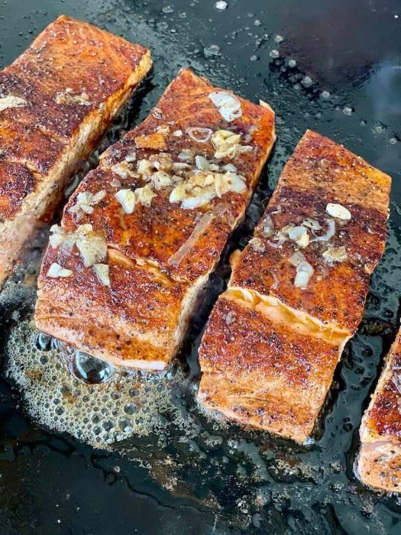 Blackstone Salmon and Sweet Potato Hash