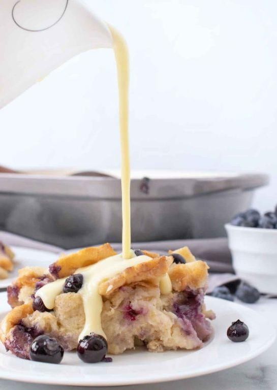 Blueberry Bread Pudding with Custard Sauce