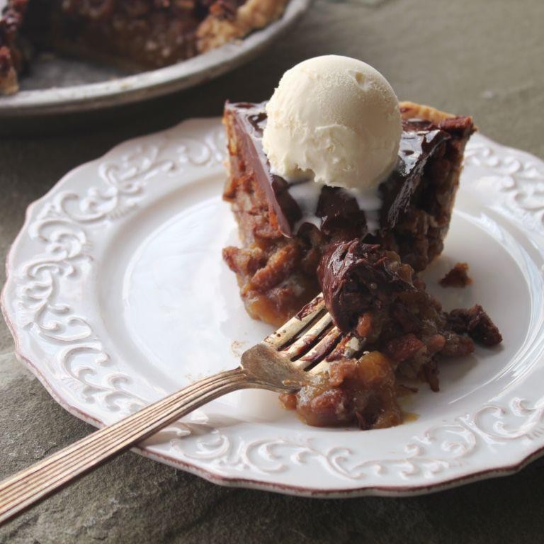 Bourbon-Infused Derby Pie with Vanilla Ice Cream