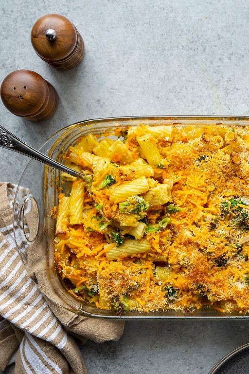 Broccoli and Cheddar Campanelle Pasta Bake