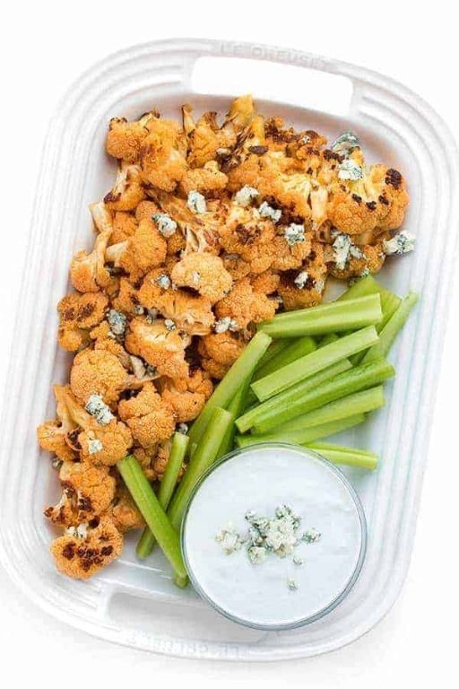 Buffalo Cauliflower Power Bowl with Blue Cheese Dressing