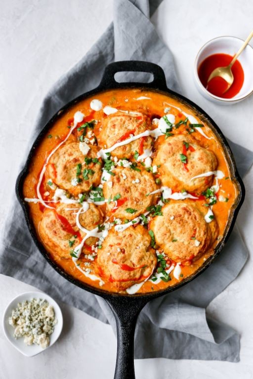 Buffalo Chicken Pot Pie with Blue Cheese Biscuits