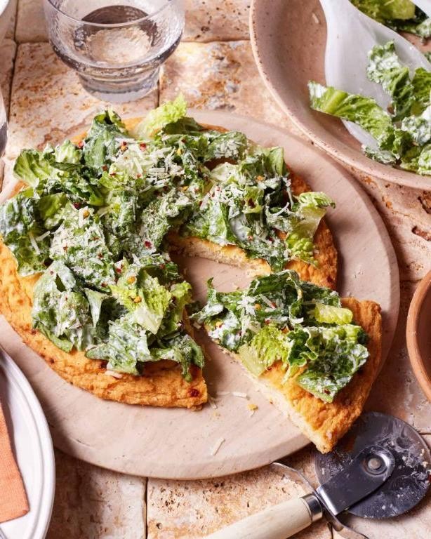 Caesar Salad Pizza with Crispy Crust