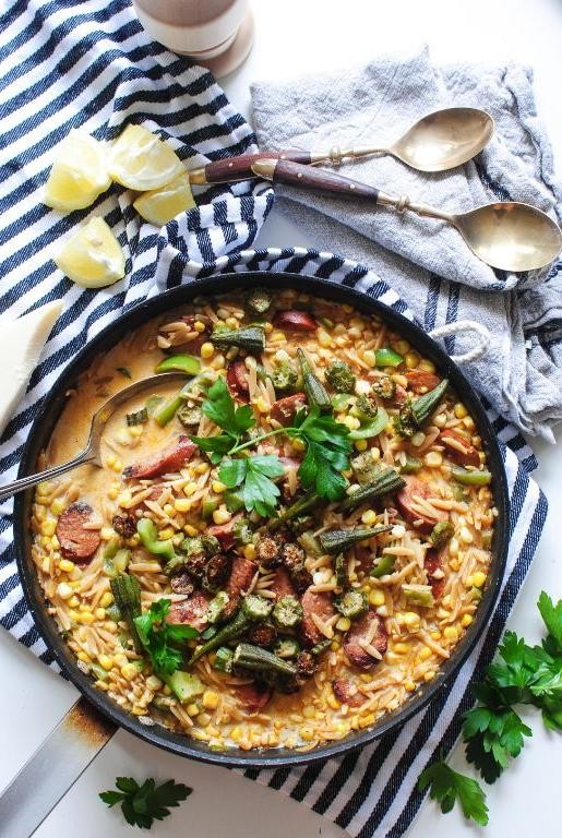 Cajun Pasta with Corn and Okra