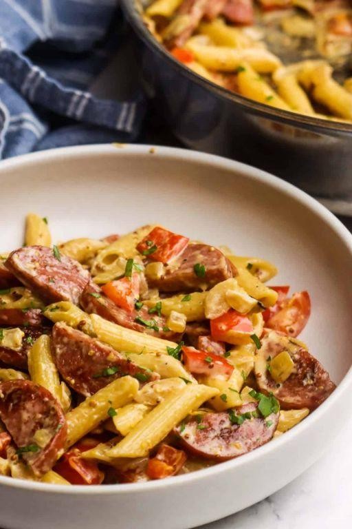Cajun Pasta with Spicy Sausage and Peas