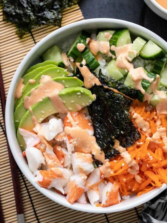 California Roll Sushi Bowl with Spicy Mayo