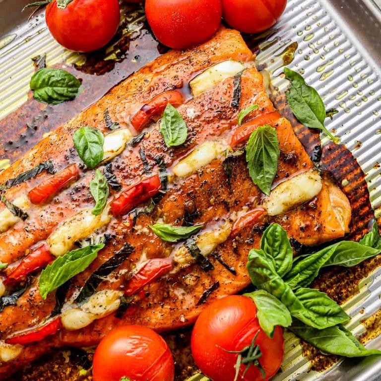 Caprese Stuffed Salmon with Fresh Basil