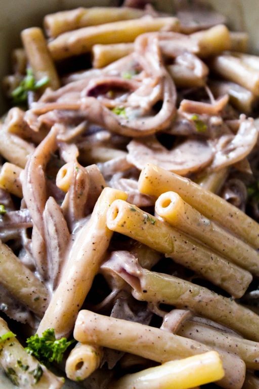 Caramelized Onion and Gorgonzola Campanelle Pasta