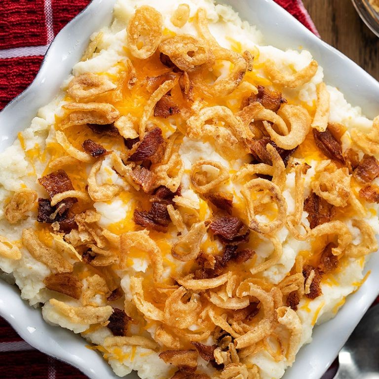 Cheesy Bacon Potato Bake with French Fried Onions