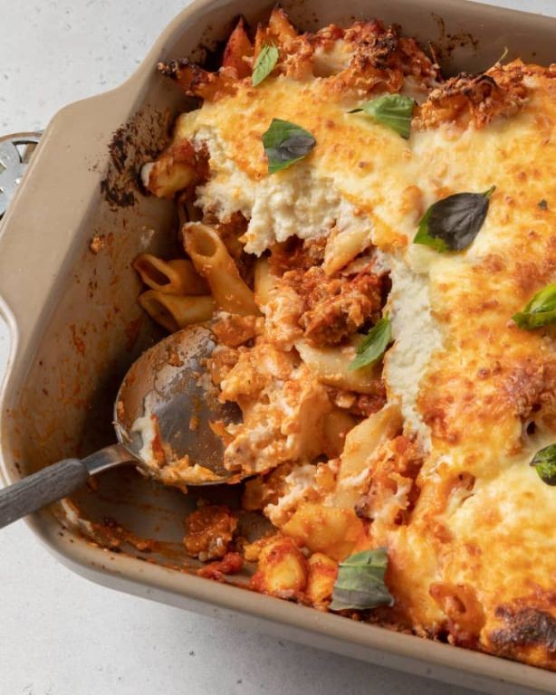 Cheesy Baked Mostaccioli with Italian Sausage