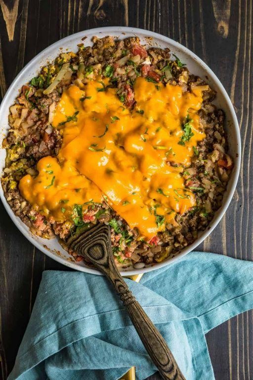 Cheesy Hamburger Breakfast Skillet