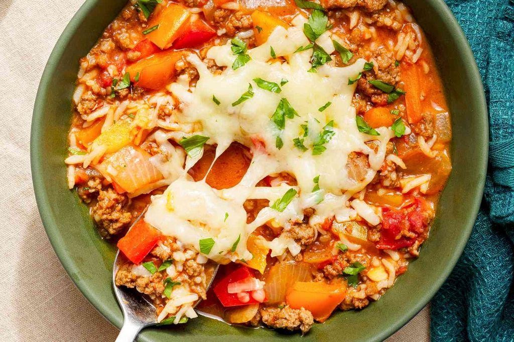 Cheesy Stuffed Pepper Soup with Rice