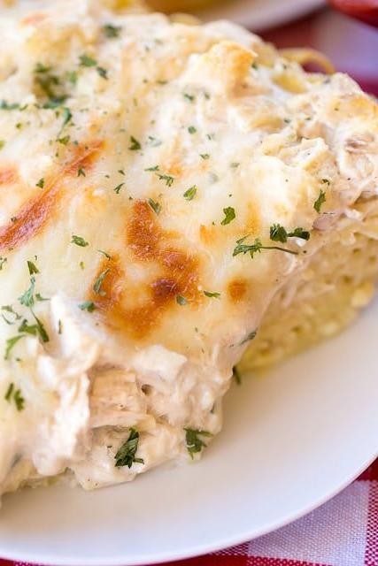 Chicken Alfredo Spaghetti Pie
