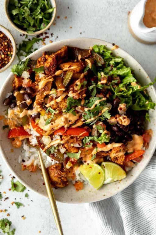 Chicken Fajita Brown Rice Burrito Bowls