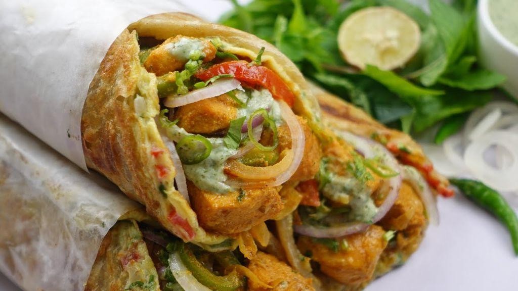 Chicken Kathi Roll with Onion Rings