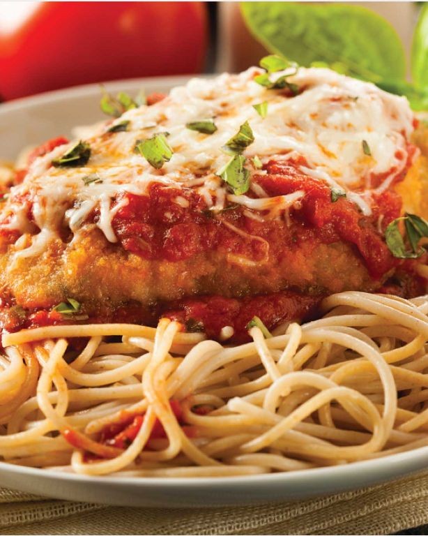 Chicken Parmesan with Spaghetti and Garlic Bread