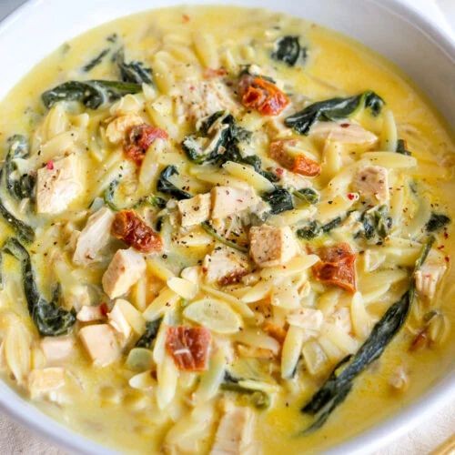 Chicken Vesuvio Soup with Orzo and Spinach