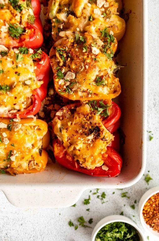 Chicken Vesuvio Stuffed Bell Peppers with Rice
