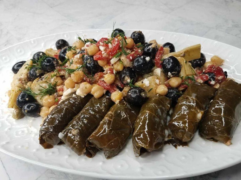 Chickpea and Feta Stuffed Grape Leaves