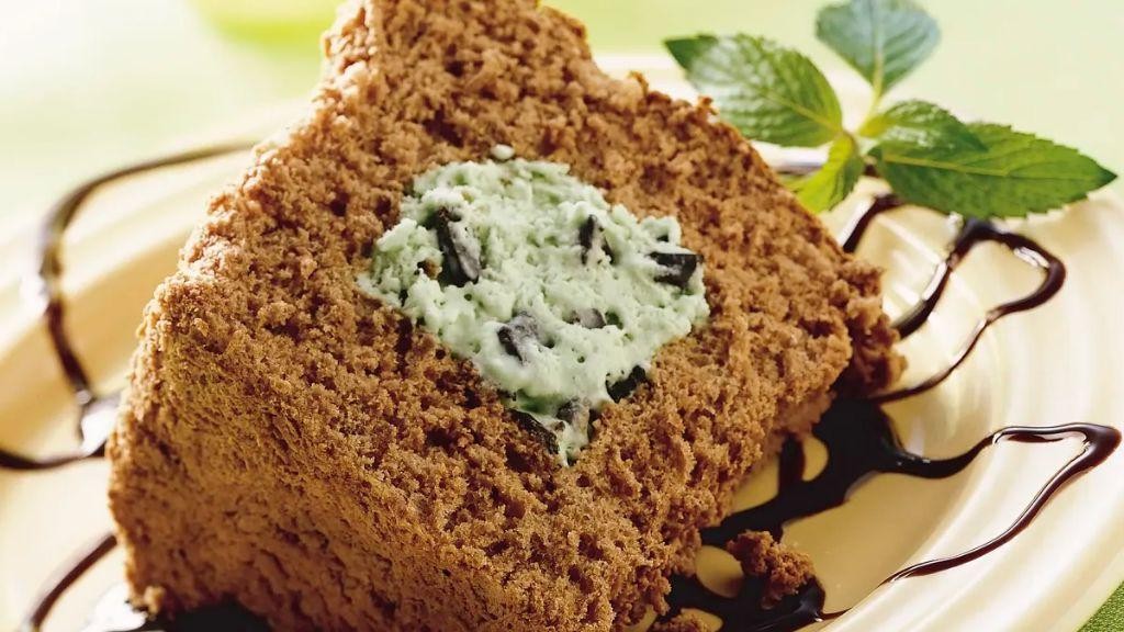 Chocolate Mint Angel Food Cake with Fresh Mint