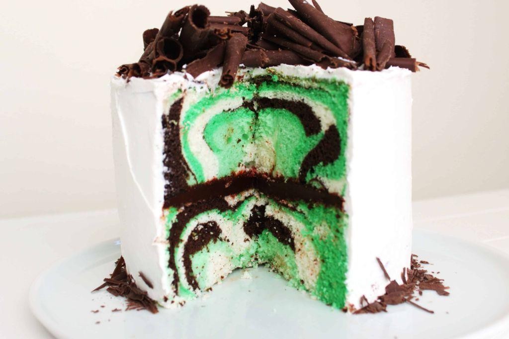 Chocolate Mint Marble Cake with Buttercream Frosting