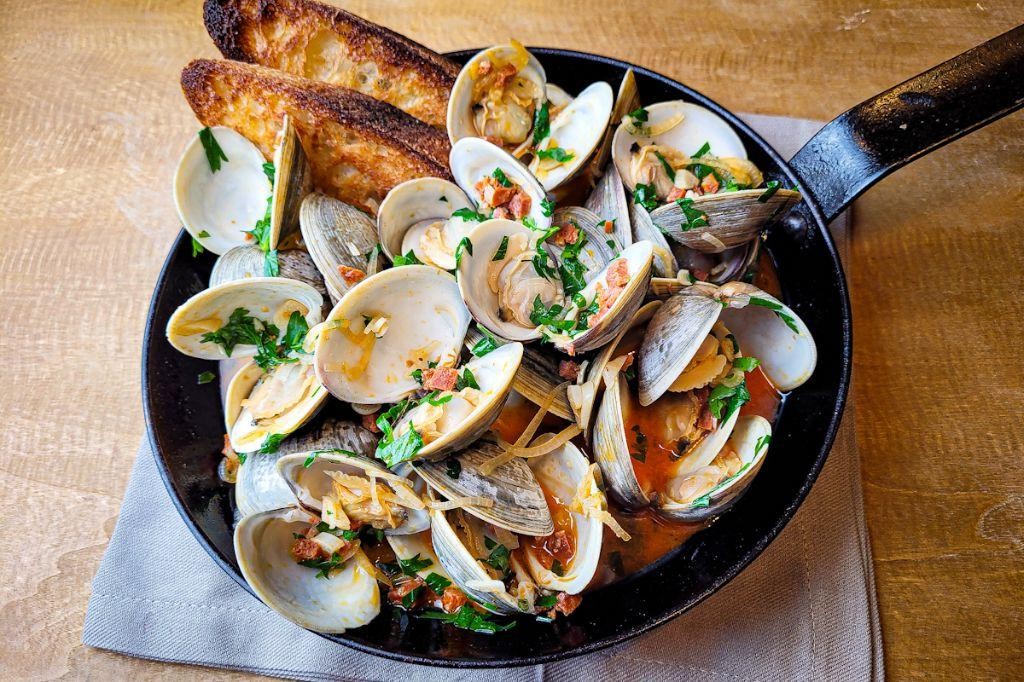 Chorizo and White Bean Steamed Clams