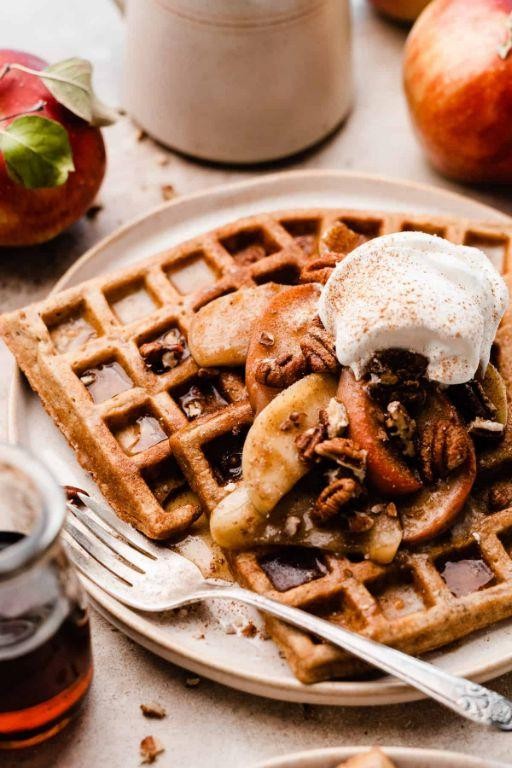 Cinnamon Spiced Belgian Waffles with Caramel Drizzle