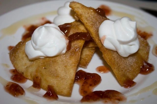 Cinnamon-Sugar Sopaipillas with Whipped Cream