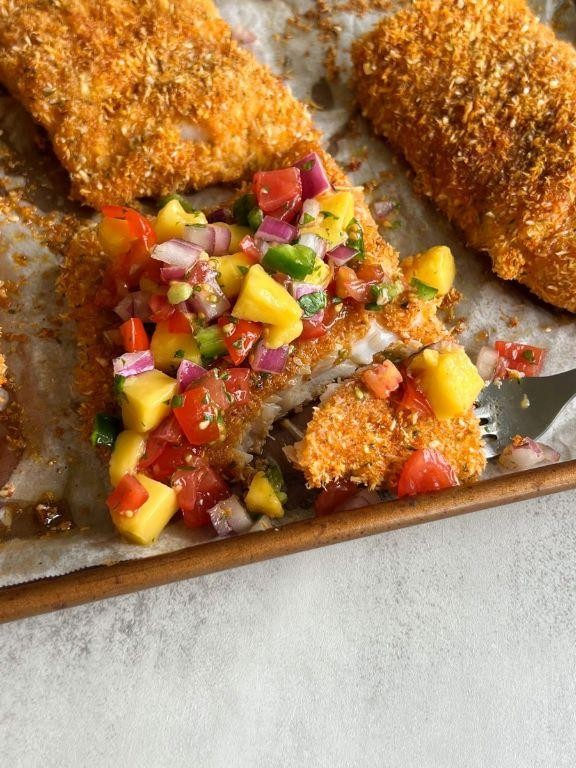 Coconut-Crusted Breaded Cod with Mango Salsa